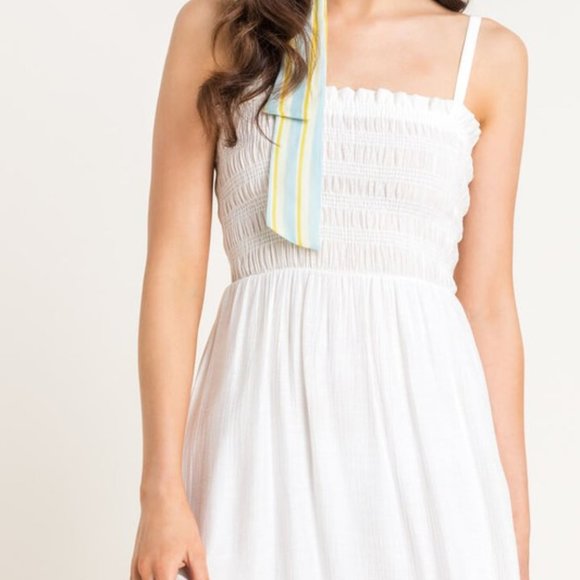 White Smocked Tiered Midi Dress - Picture 6 of 7